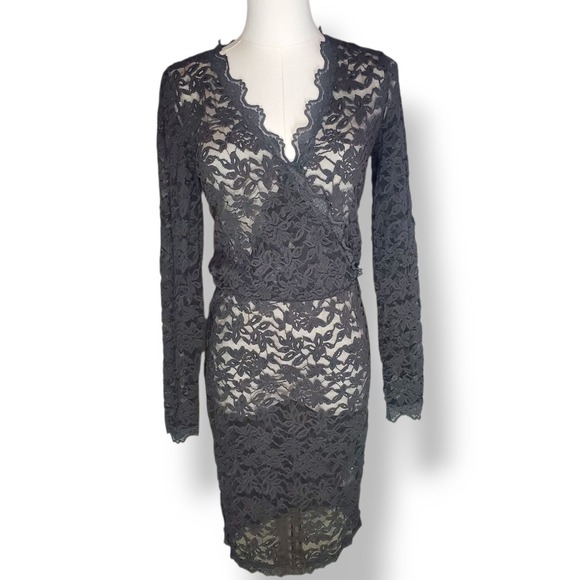 Rosemunde Dresses & Skirts - Rosemunde Copenhagen Black Floral Lace V-Neck Wrap Dress Womans Small Whimsigoth